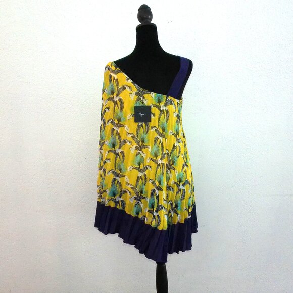 Ryu: Yellow/purple floral pleats one shoulder top, with double layers - Picture 8 of 12